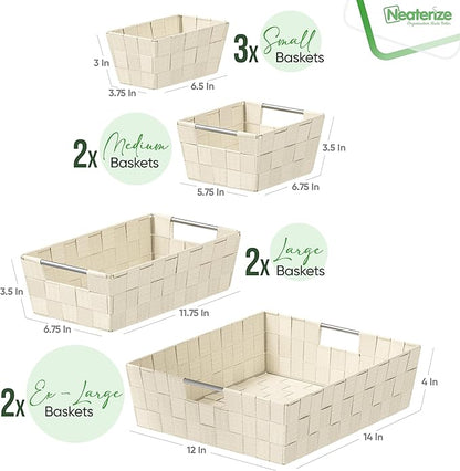 Baskets For Organizing Set Of 9 Cream - Storage Baskets For Shelves - Perfect Closet Organizer Bins, Bathroom Basket, and Pantry Basket - Small Storage Bins For Shelves - Bin For Organization