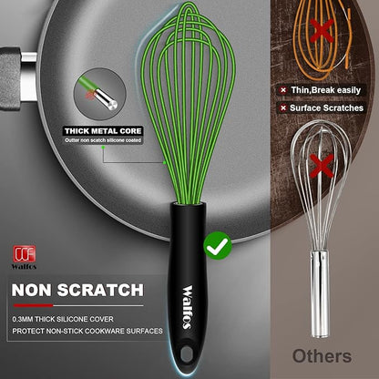 Walfos Silicone Whisk, Rubber Whisks for Cooking, Baking (11,9,8.5 inch) - Heat Resistant Kitchen Whisks for Non-stick Cookware, Balloon Egg Beater Perfect for Blending, Whisking, Beating, Frothing