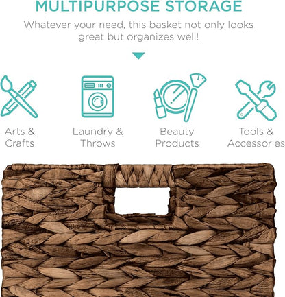 Best Choice Products 13x13in Pack of 5 Cube Storage Baskets, Water Hyacinth Multipurpose Collapsible Organizers, Handwoven Laundry Totes for Laundry, Living Room, Kids Room & Nursery - Brown
