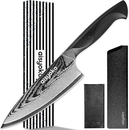 Damascus 6.5" Chef Knife Sharp Kitchen Knife Japan VG-10 Stainless Steel Carbon Ultra Sharp Kitchen Cooking Knife, Ergonomic G10 Handle Deluxe Gift Box