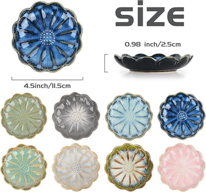 Ceramic Dipping Bowls Set of 8, 3 oz Sauce Cups, Chrysanthemum Round Small Side Dish for Sushi, Tomato, Soy Sauce, Condiment Finger Bowls
