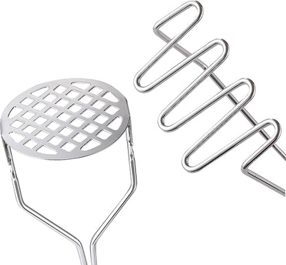 2PCS Potato Masher, OLULU Heavy Duty Stainless Steel Mashed Potatoes Masher, Masher Kitchen Tool for Avocado, Potatoes, Beans, Meat, Vegetables, 10.24inch, Dishwasher Safe