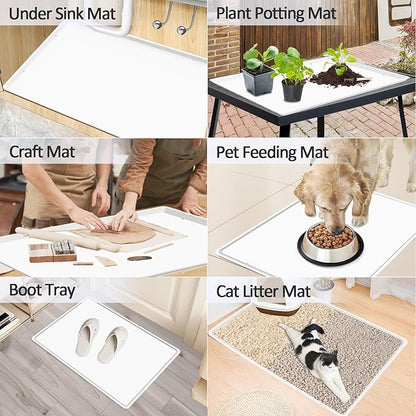 TOHONFOO Silicone Coffee Maker Mat with Lip, 19.7'' x 15'' Heavy Duty Coffee Maker Mat for Countertops, Coffee Tray Fit Under Coffee Machine Appliance Automatic Machines Espresso Accessory, White