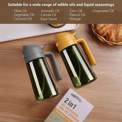 Olive Oil Dispenser and Oil Sprayer – 16oz/470ml Glass Light-Proof Oil Pourer for Kitchen, Air Fryer, Cooking, Salad, and BBQ