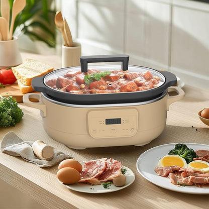 6 Quart Programmable Slow Cooker Removable Healthy Nonstick Pot - Small Kitchen Appliance for Family Dinners - Serves 6+ People - Heat Settings: Keep Warm Brown Sugar