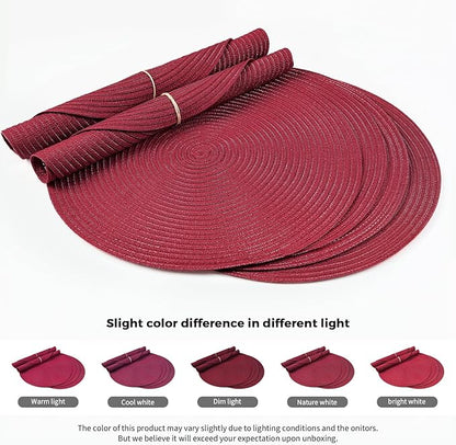 FunWheat Round Braided Placemats Set of 4 Place mats for Dining Tables Woven Heat Resistant Table Mats 15 inch (Wine,4pcs)