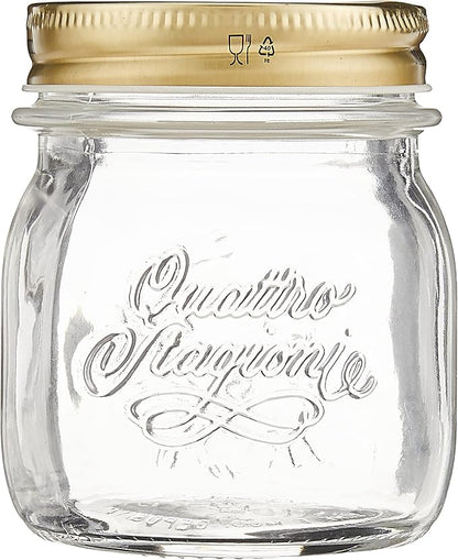Bormioli Rocco Quattro Stagioni Clear Airtight Mason Jar, 8.5 Oz. Made from Food Safe Durable Glass, Made in Italy.