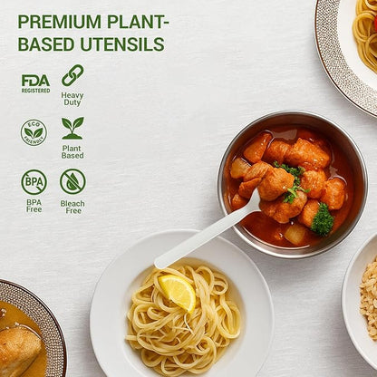 Compostable Spoons [500 Pcs] Disposable Spoons Bulk BPI Certified BPA-Free, Heat Resistant, Durable Disposable Utensils Alternative to Plastic Silverware for Daily, Party & Camping