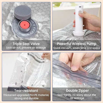 24PCS Vacuum Seal Bags for Clothing with Electric Pump - 8 Small, 8 Medium, 4 Large, 4 Jubom - Space Saver Vacuum Storage Bags for Bedding, Blanket, Pillow, Comforter, Travel, Seasonal Storage