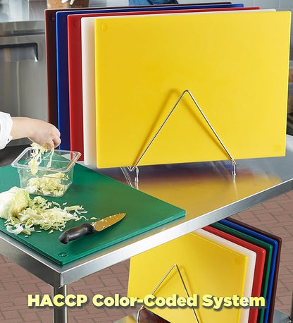 CURTA 6-Piece NSF 24" x 18" x 1/2" Multi-Colored Flexible Cutting Board Kit with Stainless steel Storage Rack, Color Coded Plastic Chopping Board with Anti Slip Surface Dishwasher Safe