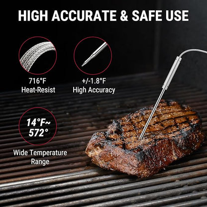 ThermoPro 650 ft Wireless Meat Thermometer Digital for Grilling and Smoking, 2 Probes Bluetooth Meat Thermometer for Cooking Turkey Fish Beef, Rechargeable Smoker Accessories for BBQ Oven