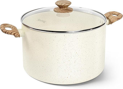 MICHELANGELO 10 Quart Stock Pot with Lid, Large Pot for Cooking, Nonstick Cooking Pot with Healthy Coating, Big Soup Pots Induction Compatible, White
