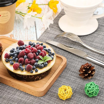 Beasea Mini Tart Pan 100 Pack with Lids, 4 Inch 8oz Gold Black Disposable Aluminum Baking Foil Tins Small Round Tart Containers for Individual Dessert Muffin Cheesecake Ramekins Quiche Oven Dishes