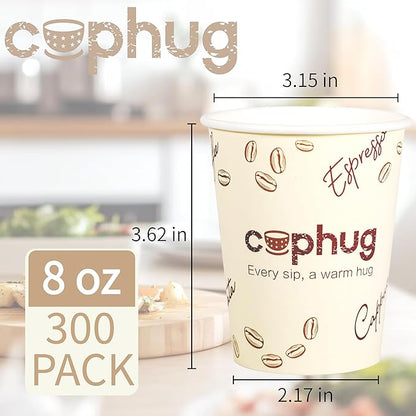 300 Pack 8 oz Disposable Paper Coffee Cups, 8 Ounce Paper Hot Coffee Cups–Perfect for Hot Beverages, Party, Office, and Home Use