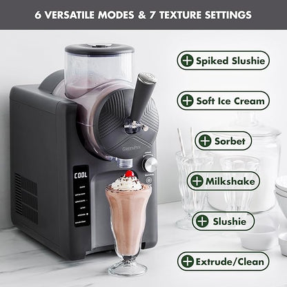 GreenPan Frost Ice Cream Machine & Frozen Drink Maker, Soft Serve, Slushie, Milkshakes & Cocktails, No Freezer Needed, 15-in-1, 7 Textures, Quiet & Rapid, Easy Clean, Family Size, Licorice Gray