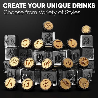 Berlinzo Ice Stamp Ring for Cube & Sphere - Custom Ice Cubes for Whiskey, Mojito Cocktails – Skull shaped Brass Ice Stamp Skull/ 3mm Depth - Black