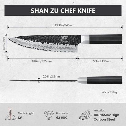 SHAN ZU Japanese Chef Knife 8 Inch, High Carbon Steel 10Cr15Mov Professional Kitchen Knife, Sharp Cooking Knife with G10 Handle Dishwasher Safe, Meat Cutting Gyuto Knife, Gifts for Women & Men