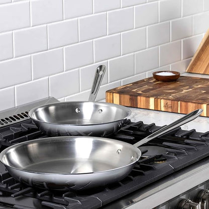 All-Clad D3 3-Ply Stainless Steel Fry Pan Set 2 Piece, 10, 12 Inch, Induction Oven Broiler Safe 600F, Kitchen Cooking Set, Skillets, Durable Frying Pans, Professional Pots and Pans Set Cookware Silver