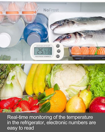Frienda 8 Pack White Digital Fridge Thermometer Waterproof Refrigerator and Freezer Room Max/min Record Function LCD Screen Refrigerator Thermometer with Hook and Magnetic Back for Home