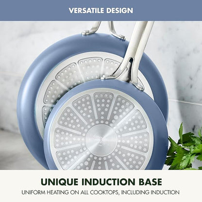GreenPan Nova 8” & 10” 2 Piece Frying Pan Skillet Set, Oprah’s Favorite Things 2024, Induction Suitable PFAS-Free Nontoxic Ceramic Nonstick, Dishwasher & Oven Safe, Quick Even Heating, Ocean Blue