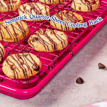 Great Jones Little Sheet Pan & Little Chill Rack Set (Raspberry) | 13.5 x 9.5 Heavy-Duty Nonstick Pan & Cooling Rack | Baking Tray & Wire Rack for Cooking, Baking, Roasting | Oven & Dishwasher Safe