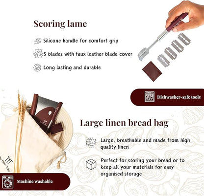 Banneton Bread Proofing Basket: Sourdough Bread Baking Supplies, Sourdough Starter Kit, Bread Making Supplies Tools, Baking Gift Set, 9 inch round rattan Basket, bread bag, dough scraper, scoring lame