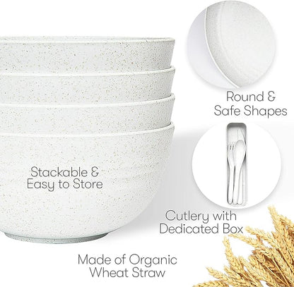Wheat Straw Dinnerware Sets | Unbreakable Dinnerware Sets | Dishwasher Microwave Safe Dinnerware | Eco Friendly Non Breakable Dinnerware Sets | RV Outdoor Camping (White, Service for 4 (28 pcs))