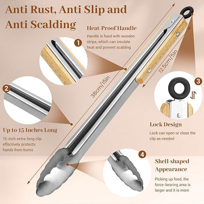 Smash Hamburger Press Kit,Around Burger Press,Hamburger Spatula and Stainless Steel Tongs with Wooden Handle,Heavy-Duty Cast Iron Grill Press for Bacon, Hamburgers, Eggs, Sandwiches,Steak