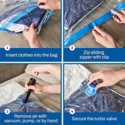 5 Pack Jumbo Vacuum Storage Bags for Comforters, Blankets & Clothes – Jumbo Vacuum Sealed Compression Bags with Hand Pump – Space Saver Storage Bags for Bedding, Moving, Travel & Organization