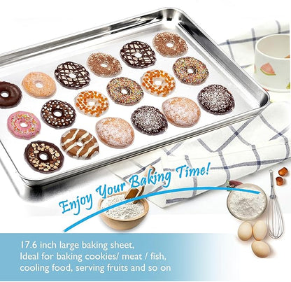TeamFar Baking Sheet with Rack, 17.6 x 13 x 1 Inch Stainless Steel Baking Tray Pan Cookie Sheet with Cooling Rack Set for Baking/Roasting/Cooling, Non-Toxic & Heavy Duty, Dishwasher Safe