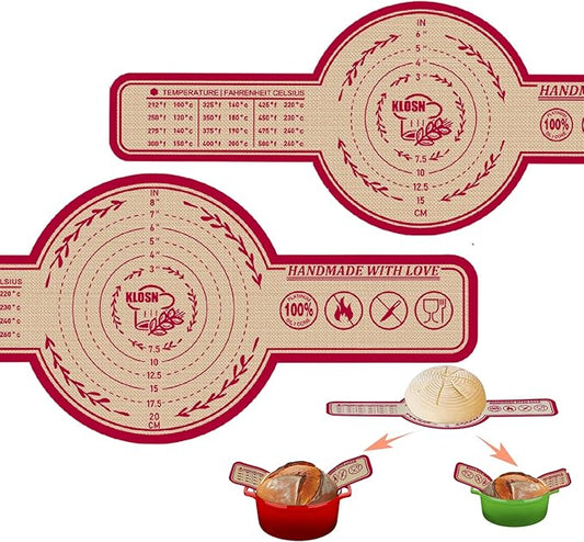 Silicone Bread Sling for Dutch Oven, 2 Pack (8" & 10" Round) – Non-Stick & 500°F Heat Resistant Sourdough Mat, Easy to Clean, Reusable Food-Grade Sourdough Slings - Fits 5–7 qt Dutch Ovens