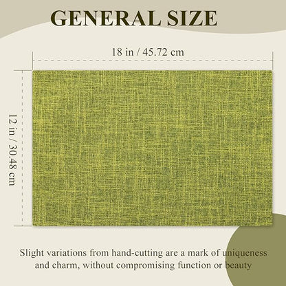 KXN Placemats Set of 8, Dual-Layer Thickened Faux Linen Table Mats, Heat Resistant & Wrinkle-Free, Machine Washable Cloth Place Mats for Kitchen Dining Indoor Outdoor (Green)