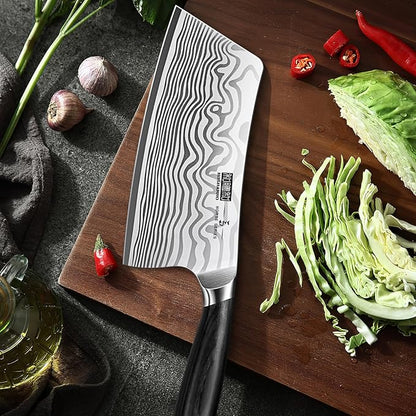 HOSHANHO Cleaver Knife 7 Inch, Razor Sharp High Carbon Powder Steel Meat Cleaver, Professional Butcher Chopper Kitchen Knife for Meat Cutting Vegetable Slicing