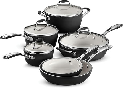 Tramontina 80110/525DS Gourmet Ceramica Deluxe Cookware Set, Non Stick Ceramic Interior, 10-Piece, Metallic Black, Made in Italy