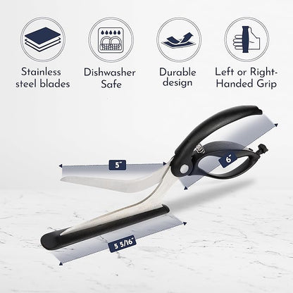 Loftern Pizza Scissors - Non-Stick Pizza Scissors with Firm Grip Base - Food Grade Stainless Steel Pizza Cutter - 5-in-1 Food Slicer & Pizza Server - Durable, Safe & Mess Free