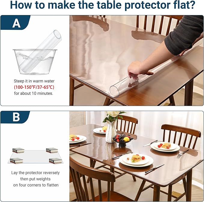 36 x 60 Inch Clear Table Cover Protector Rectangle, 1.5mm Transparent Plastic Table Protector Waterproof, Anti-Scratch Clear Desk Mat for Office Desktop Dresser Dining Table, FDA Compliant
