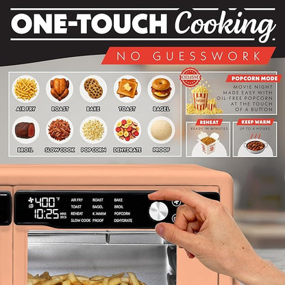 Gourmia French Door Digital Air Fryer Oven - XL 37QT Capacity, 12 Presets, FryForce 360° Tech, Dehydrate, Proof, Slow Cook, Fits 13” Pizza, 1700W, Peach