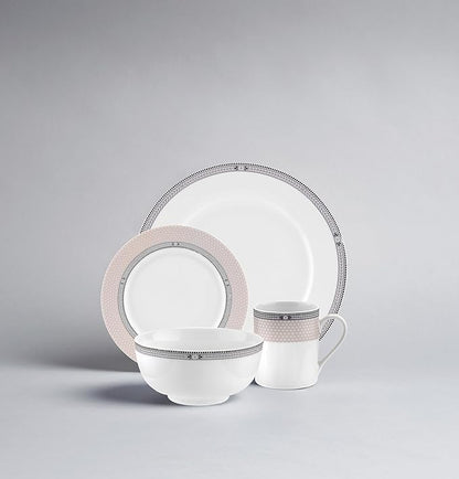 Portmeirion Home Vintage Chic 16 Piece Set - Porcelain Dinnerware with Art Deco Borders - 10.5" Dinner Plates, 7.5" Salad Plates, 5.5" Bowls, 11.5 Oz Mugs - Microwave & Dishwasher Safe Place Settings