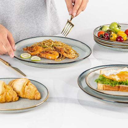AmorArc Ceramic Dinnerware Sets,Handmade Reactive Glaze Stoneware Plates and Bowls Sets,Highly Scratch Resistant | Dishwasher & Microwave Safe Dishes Set,Service for 6 (18pc)