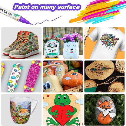 72 Colors Acrylic Paint Pens, Dual Tip Acrylic Paint Markers for Paper, Wood, Canvas, Stone, Rock Painting, Glass, Fabric, DIY, Ceramic, Art Supplies for Kids and Adults Drawing (Dot + Fine)