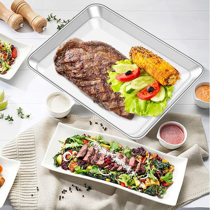 Deedro Baking Sheet with Rack Set [2 Sheets + 2 Racks], Stainless Steel Cookie Half Sheets Baking Pan Oven Tray with Cooling Rack, 12 x 10 x 1 Inch, Heavy Duty, Non-toxic, Easy Clean