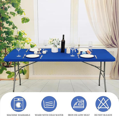 6 Pack Stretch Fabric Table Top Cap Cover, fits 8' Tables, Spandex Table Covers Washable Elastic Rectangle Tablecloth Protector for Indoor Outdoor Party Picnic Wedding, Royal Blue, 30" W x 96" L