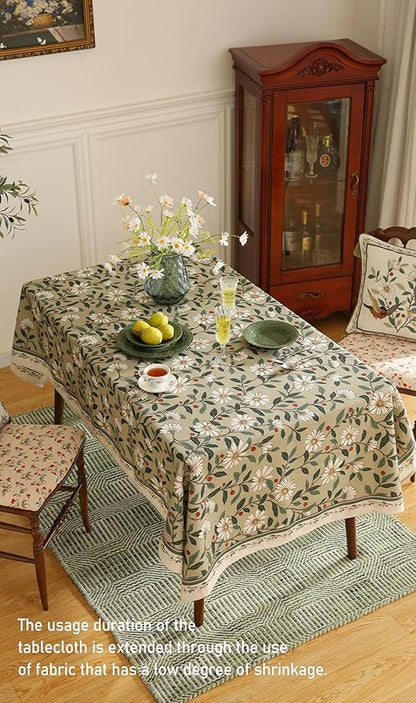ISAENNE Designer Green Linen Extra Long Tablecloth Rectangle,Floral French Country Indoor Table Cloth,Stain Resistant Home Decor Tablecloths for Dining Kitchen Thanksgiving Party,67"*118"-Brune