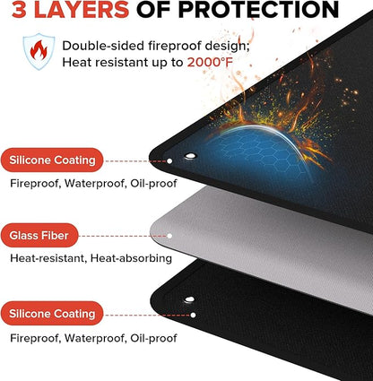 Large 80 x 48 Inch Under Grill Mats for Outdoor Grill, Double-Sided Fireproof Grill Pad, Waterproof, Oil-Proof, Indoor Fireplace/Fire Pit Mat, Easy-Clean BBQ/Grill Floor Mat for Deck & Lawn