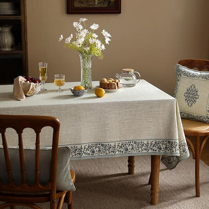 ISAENNE Designer Vintage Linen Elegant Rectangle Tablecloth,Chinoiserie Floral Table Cloth,Wrinkle Resistant Decor Table Cover for Dining Thanksgiving Kitchen Party,55"*71"-Segerman B