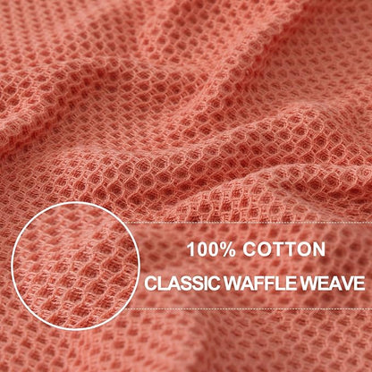 Homaxy 100% Cotton Waffle Weave Kitchen Dish Towels, Ultra Soft Absorbent Quick Drying Cleaning Towel, 13 x 28 Inches, 8-Pack, Coral