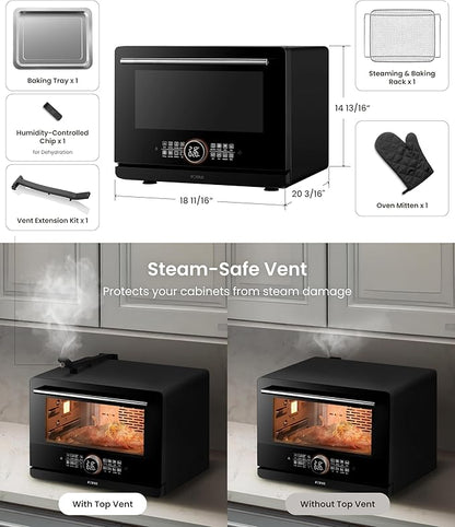 FOTILE HYZK32-E3-B ChefCubii 1.1 cu. ft. 4-in-1 Combi-Steam Oven with Steam-Bake, Air Fry, Convection, Dehydrator Functions, and 50 Preset Menus, Black