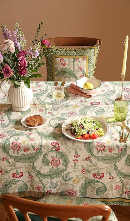patdrea Designer Green Small Tablecloth for Rectangle Table,Vintage Linen Leaves Pattern Breathable Table Cloth,Floral Decor Cover for Kitchen Dining Christmas,Thanksgiving,55"x71"-Cecilia a
