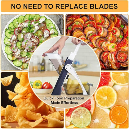 Safe Mandoline Slicer for Kitchen, Meal Prep, Potato Slicer, Adjustable/Easy to Clean/Storage, Kitchen Chopping Artifact, French Fry Cutter,Paring Knife/Cleaning Brush (only Slice, DarkBlue)