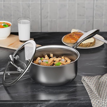 COOKER KING 3 Quart Stainless Steel Saucepan, Nonstick Sauce Pan, Ceramic Suce Pot with Tempered Glass Lid, Induction Pot Compatible with All Cooktops, Dishwasher & Oven Safe(PFAS/PFOA/PTFE Free)
